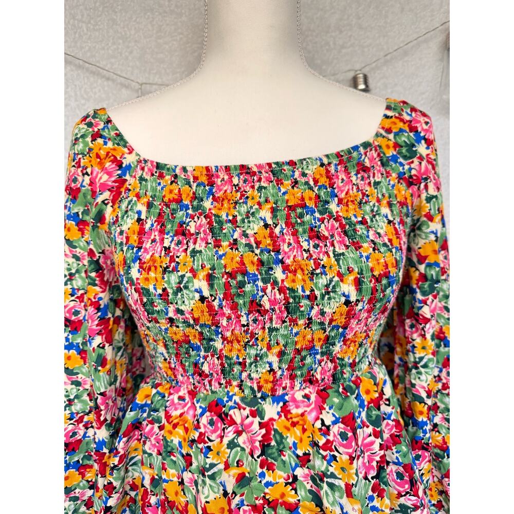 Hailey & Co Colorful Floral Long Sleeve Tiered Romper Mini Dress Women's Small - Picture 4 of 11